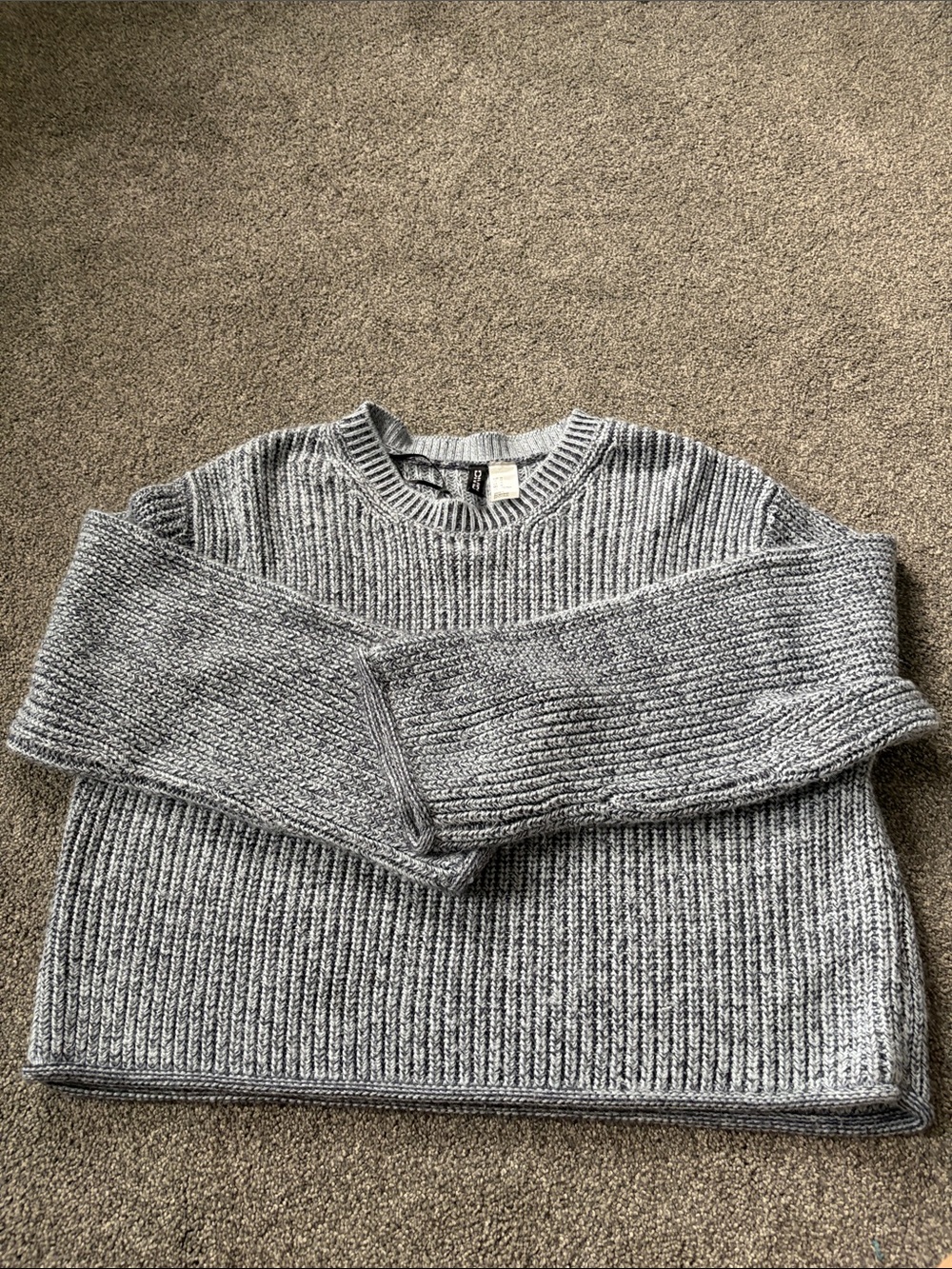 Divided Gray Ribbed Crewneck Sweater